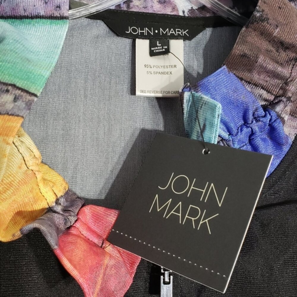 John Mark Black/Multi Color Mesh Zipper Jacket, S… - image 3